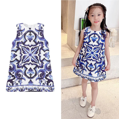 Young Children Vestidos De Fiesta Sleeveless Girls Summer Dresses Princess Girl Dresses European Style Wedding Girl Clothes