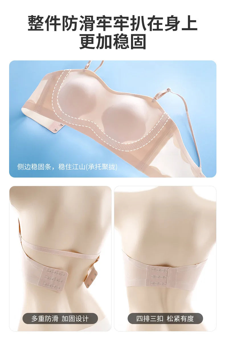 Sexy Strapless Tube Top Flower Cup Design Invisible Bras Non-marking Smooth Women Underwear Non Slip Push Up Bralette BCD Cup