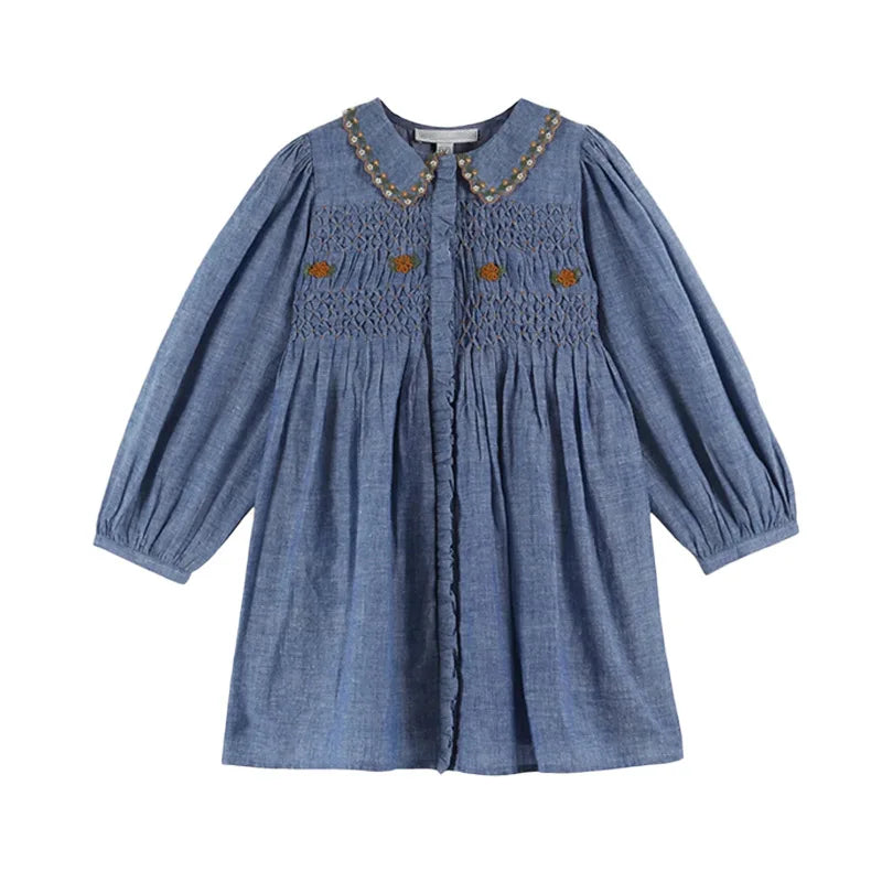 Girls' Dresses 2025 Fall New Arrivals Printed Embroidered Princess Dress Cotton Warm Girls' Jacket Peter Pan Collar Knit Sweater