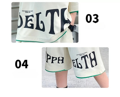 Boys Summer Letter Print Tee Shorts Two Piece Set New Big Kids Casual Wear Outfit Everyday Wear Simple Style Matching Children