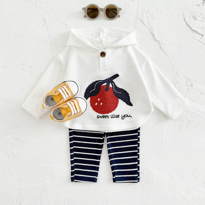 New Baby Boy Clothes 2Pcs Autumn Winter Hooded Long Sleeve Top Pants Cartoon Fruits Toddler Outfit Kids Newborn Clothing Sets