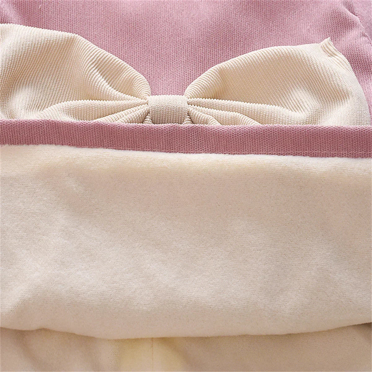 Winter Baby Girl Fleece Dress Bow Soft Standing Neck Solid Color Thickened And Warm Retro Baby Dress  (Available)