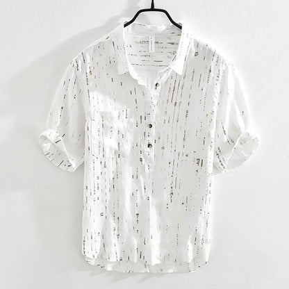 Summer Men Clothing 2025 New Fashion Casual Versatile Shirt Short-sleeved Top Loose Printed Thin   (Available)