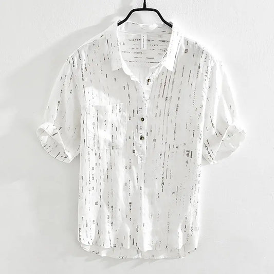 Summer Men Clothing 2025 New Fashion Casual Versatile Shirt Short-sleeved Top Loose Printed Thin   (Available)