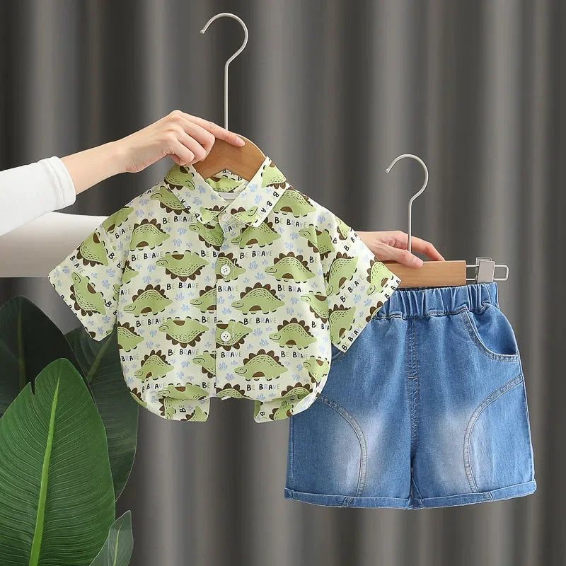 Boys' Summer Shirt Set 2025 New Summer Children's Clothes Baby Short sleeved Shorts Stylish