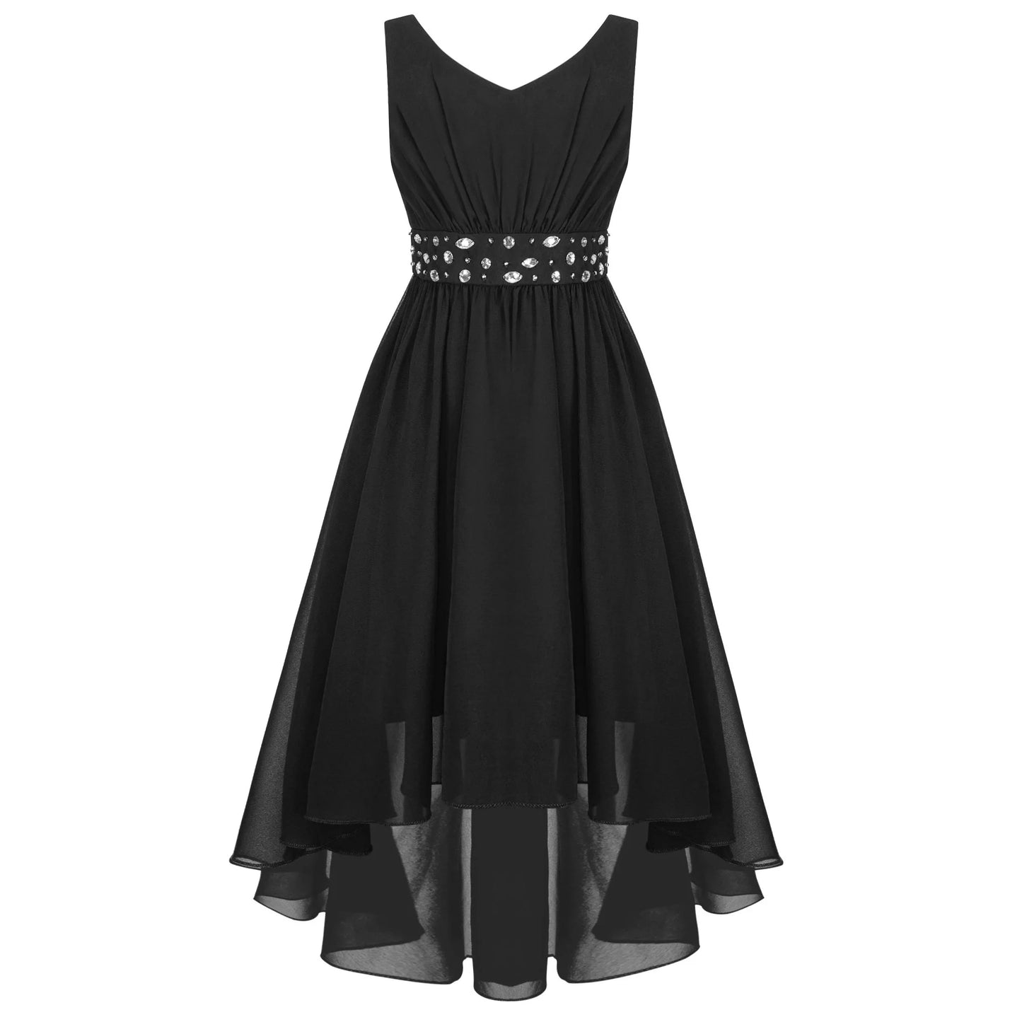 Summer Girls Festive Dress Hi-Lo Tulle Sleeveless Shiny Beaded Dress Flower Kids Wedding Pageant Clothing Evening Communion Gow