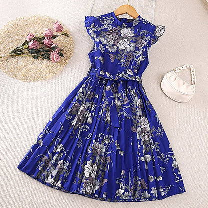 Girls Dress Summer 4-12 Years Flowers Sleeveless Fashion Elegant Little Princess Dress Birthday Dance Party Gifts Kids Clothes
