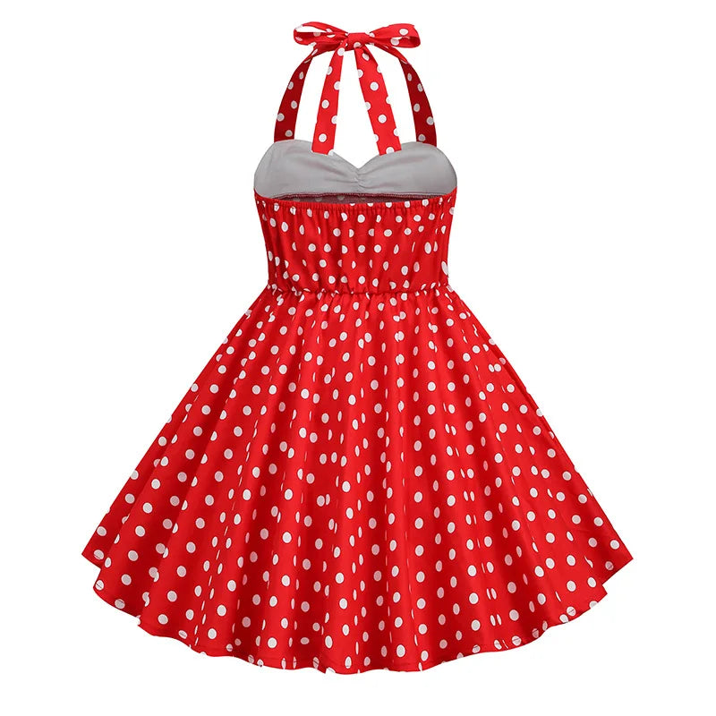 European and American girls' dressnew style halter polka dot retro children's dress, party carnival children's performance dress