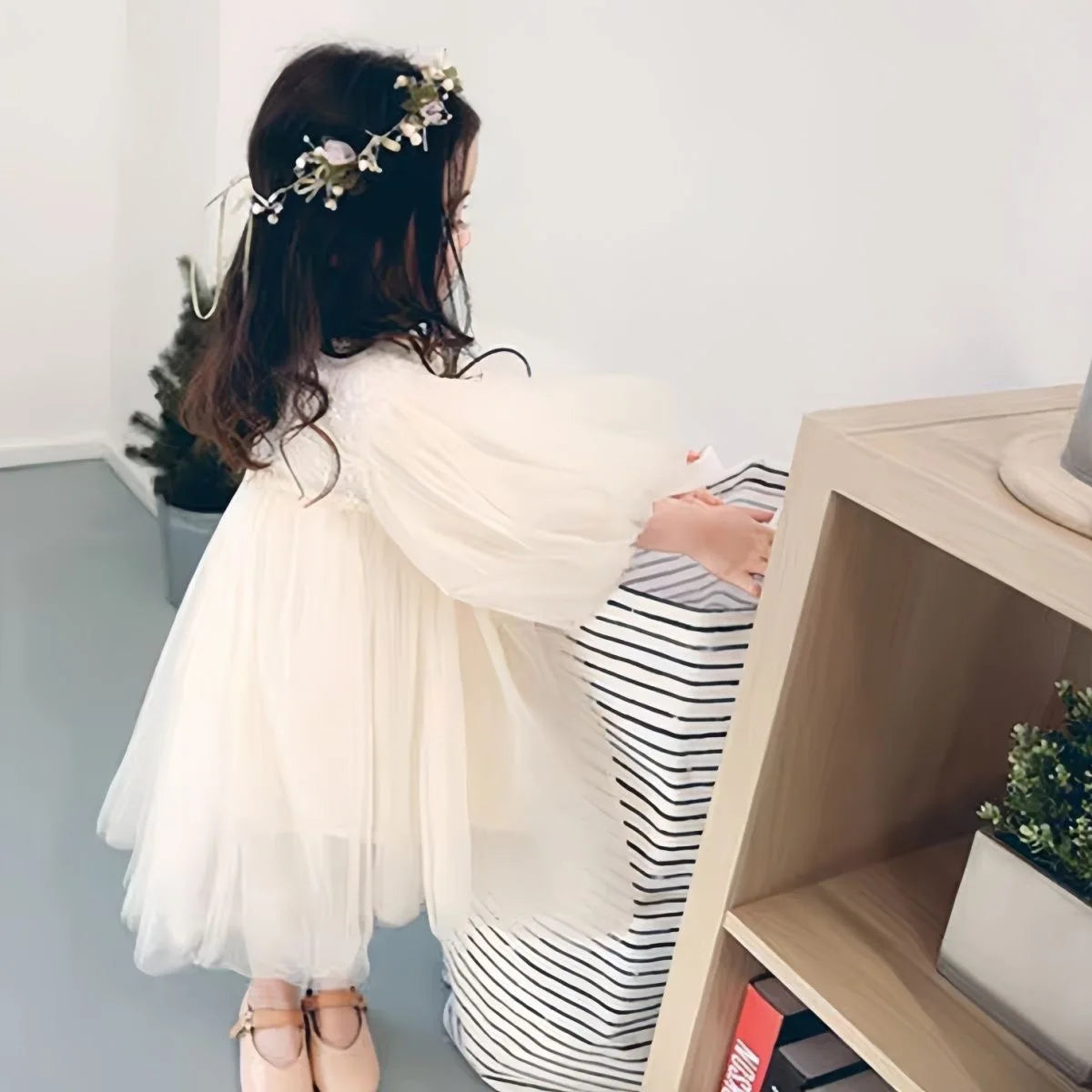 New Baby Dresses Autumn Children's Dresses Girls'dresses With Flowers Yarn Tulle Puffy Sleeve Jasmine Princess Party 1-7 Years