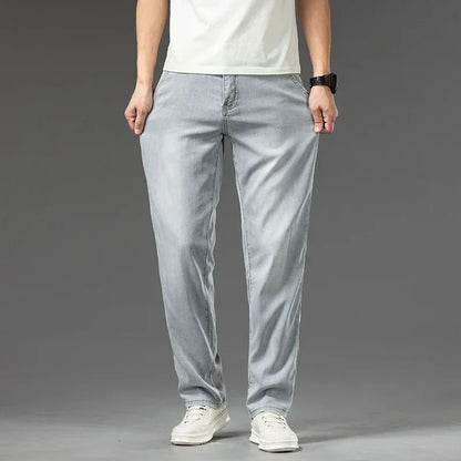 Men's Lyocell Soft Thin Jeans Light Color Straight Loose Casual Trousers Business Fashion Male Clothes Elasticity Denim Pants