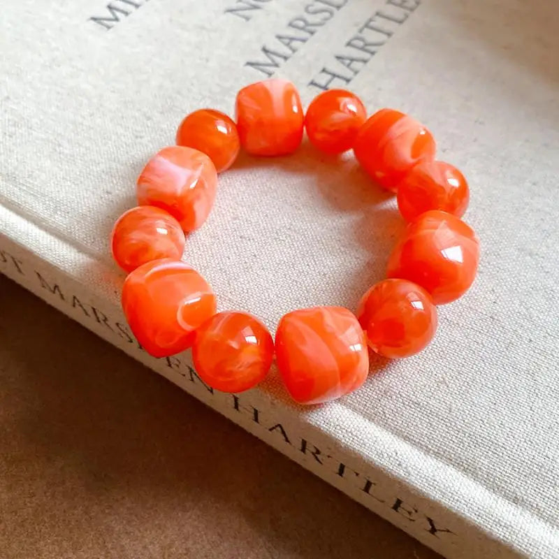 Women's Bracelet with Square and Round Acrylic Beads; Simple European and American Inspired Design, Korean Fashion Accessory