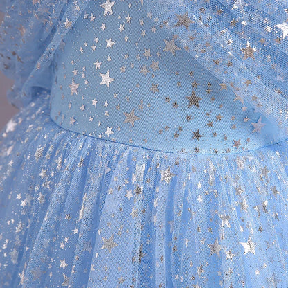 New Girls Dress Summer Children's Mesh Lace Floor Style Runway Show Host Dress Performance Puffy Birthday Dress