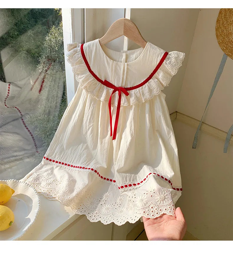 Summer Girl Dress New Fashion Versatile Summer Dress Exquisite Sweet Lace Girl Clothes Simple Ruffled Princess Skirt Ropa Niña