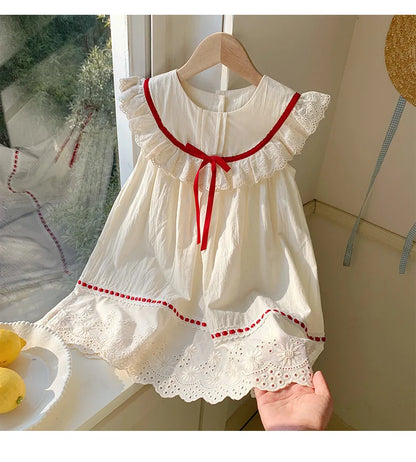 Summer Girl Dress New Fashion Versatile Summer Dress Exquisite Sweet Lace Girl Clothes Simple Ruffled Princess Skirt Ropa Niña