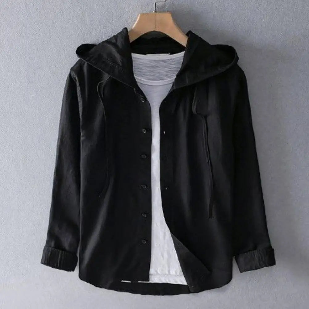 Men Summer Shirt Sun Anti UV Long Sleeve Hooded Drawstring Single breasted Soft Loose Breathable Cardigan Coat Top (Available)