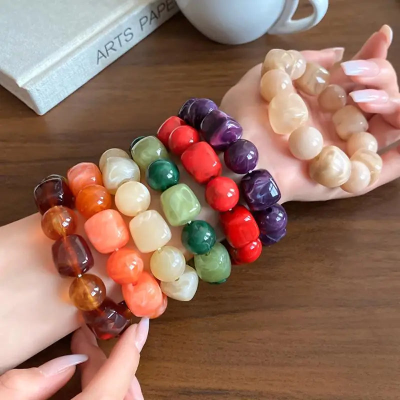 Women's Bracelet with Square and Round Acrylic Beads; Simple European and American Inspired Design, Korean Fashion Accessory