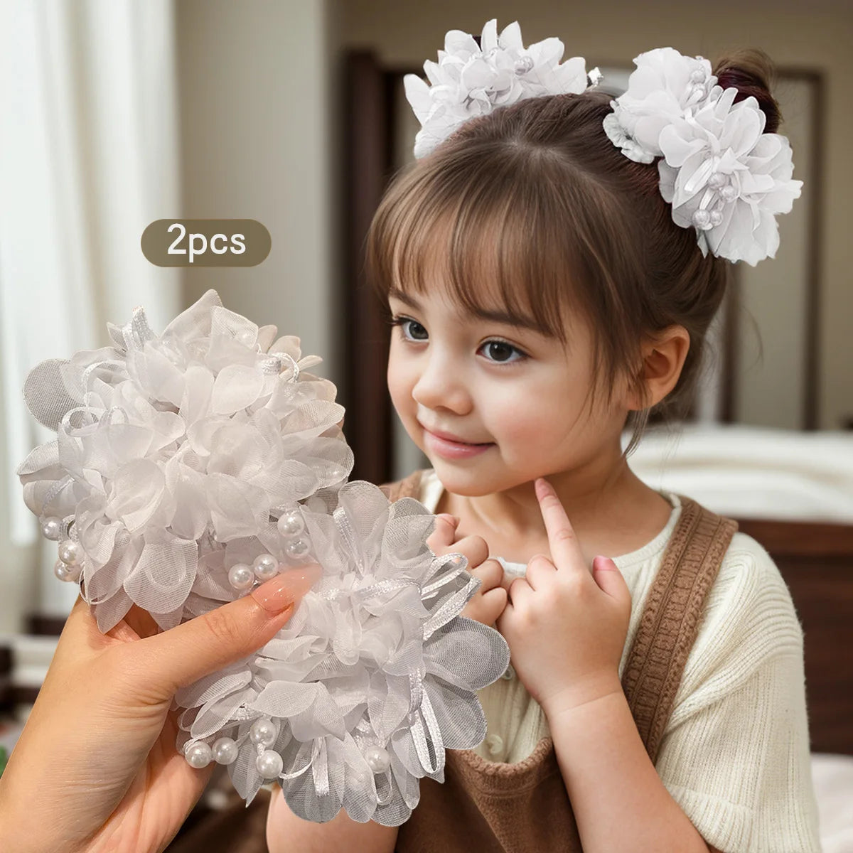 2 little girls pink cute headband hair accessories for children