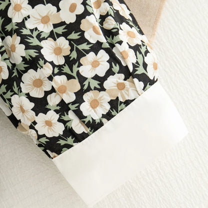 Girls' Dress Spring and Autumn Full Print Flowers Long Sleeve Baby Dresses Sweet Lace Baby Girl Dress Baby Girl Clothes