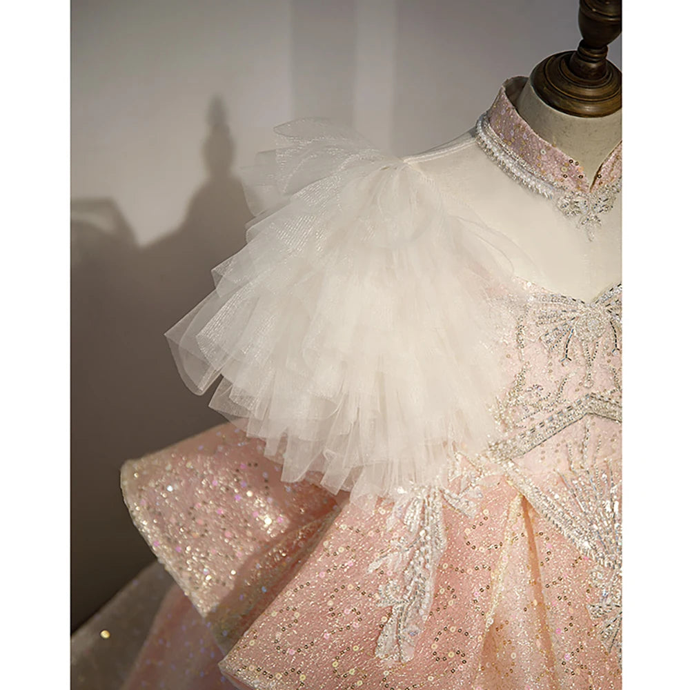 Kids Girls Princess Dress for Party Birthday Exquisite Beadings Sequined Tulle Ball Gown Flower Girl Wedding Dresses Children