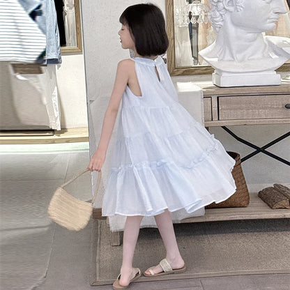 Girls Summer Dress 2025 New Halter Dresses Middle and Large Children Foreign Style Beach Dress Kids Undershirt Princess Skirt