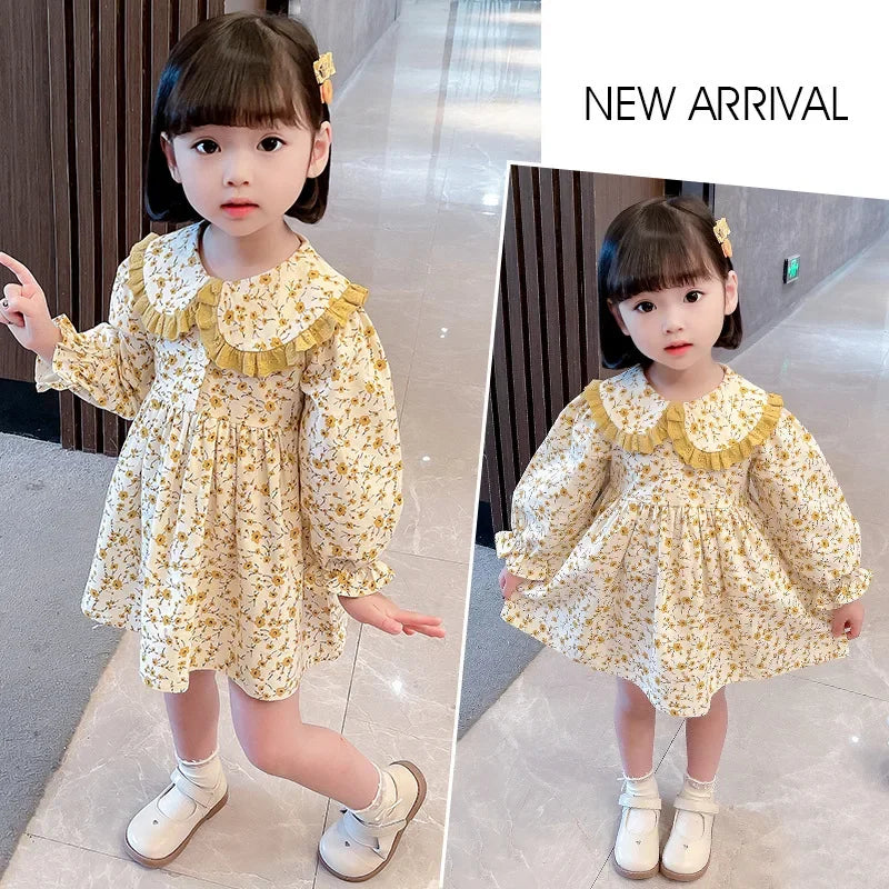 Girls Casual Dresses  Yellow Floral Lapel Dress for Girls 2-7Y Cute Toddler Dress Flower Girl & Casual Outfit