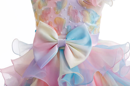 Party Dresses For Girls Rainbow Ruffle Big Bow Layered Sequin Princess Dress For Kids Wedding Birthday Party Pageant Formal Gown