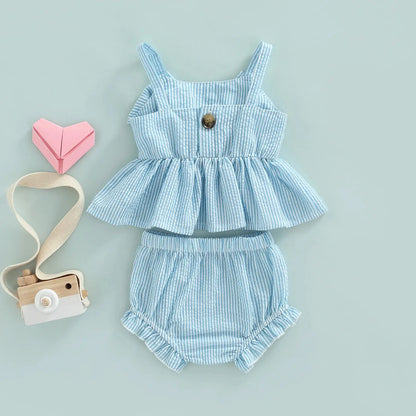 0-18M Newborn Baby Girl 2Pcs Sweet Clothing Set Striped Print Big Bow Embellished Vest Dress Top Shorts