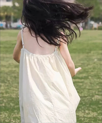 Girls' Summer Clothes Backless Camisole Dress Vacation Style Beach Cool Dress Baby Girl's Suspender Dress with A Large Skirt