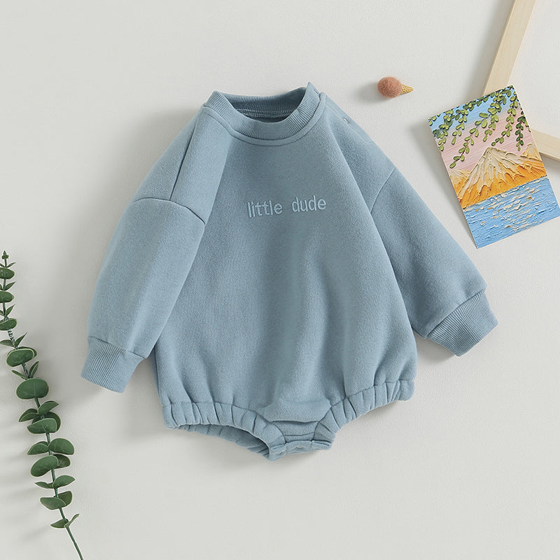 Newborn Baby Boy Clothes Little Dude Bubs Sweatshirt Bubble Romper Fleece Sweater  Fall Winter Outfit