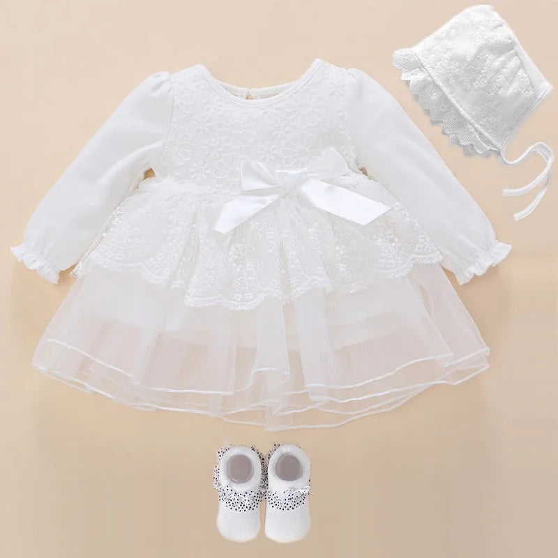Newborn Baby Girl Dress Baptism Dress White Christening Clothes For Baby Girl Lace Vestido Bebe Robe Bapteme 3 6 9 Months