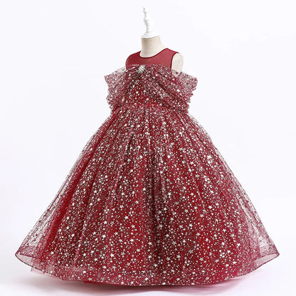 New Girls Dress Summer Children's Mesh Lace Floor Style Runway Show Host Dress Performance Puffy Birthday Dress