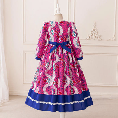 Girl Dress For Eid Arab Muslim Floral Print Long Sleeve Dress For Children Formal Pageant Party Festival Ceremonial Banquet Gown
