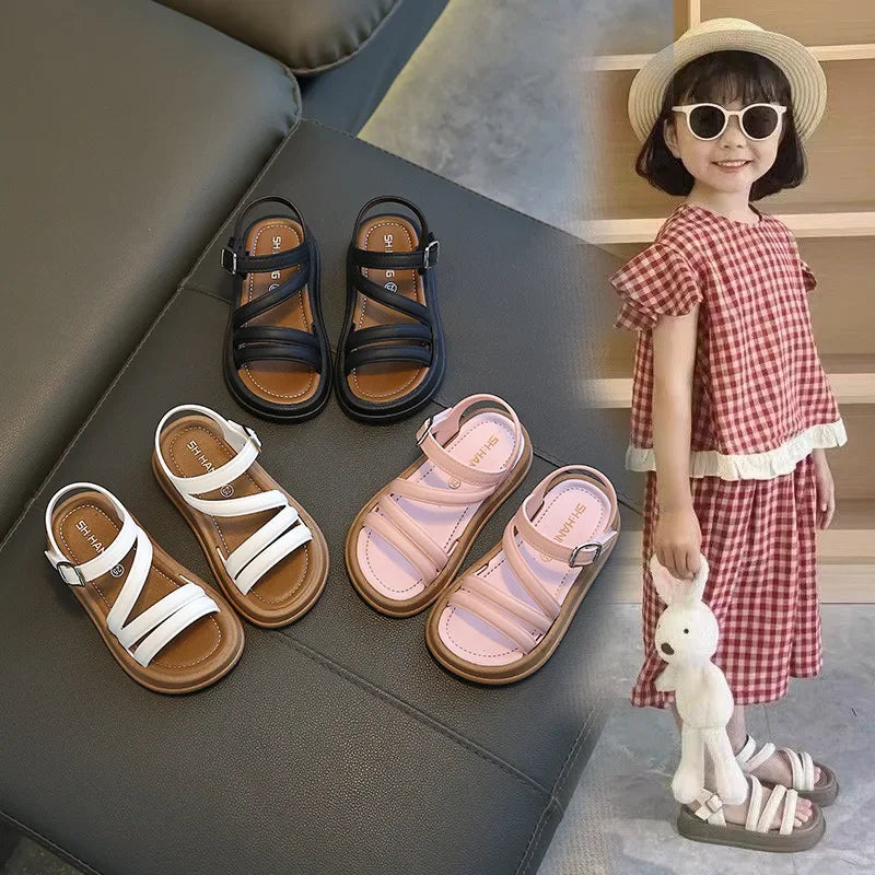 1-10Y Baby Girls Sandals Summer Children's New Cool Fashion Princess Cute Versatile Shoes for Students Flat Sandal Casual Shoe  (Available)