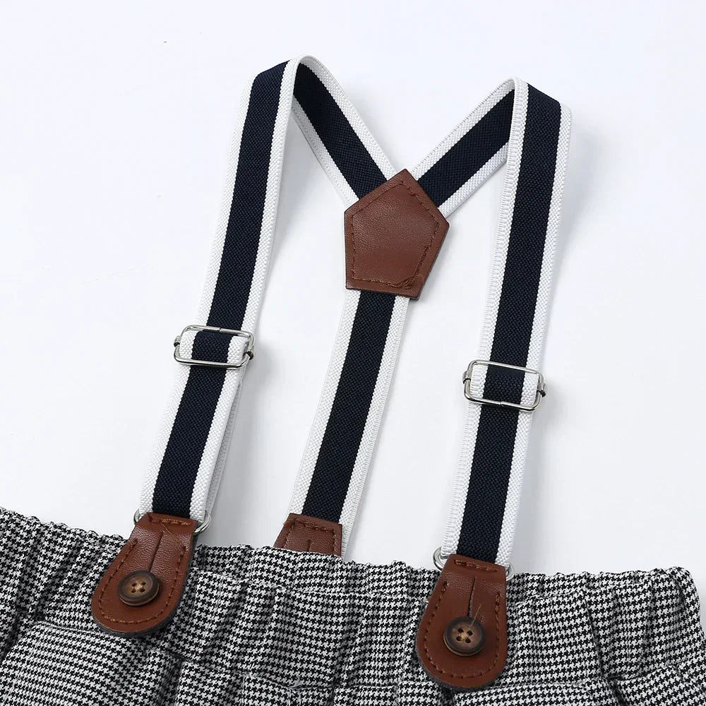 2025 Newborn Baby Gentleman Outfits Suit 2Pcs Bow Tie Romper+Suspenders Shorts Toddler Costume For Boy Wedding Birthday Party