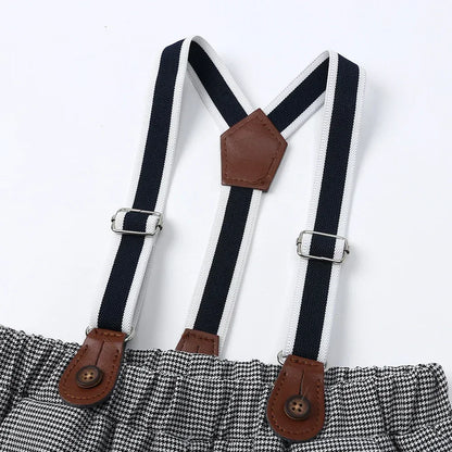 2025 Newborn Baby Gentleman Outfits Suit 2Pcs Bow Tie Romper+Suspenders Shorts Toddler Costume For Boy Wedding Birthday Party