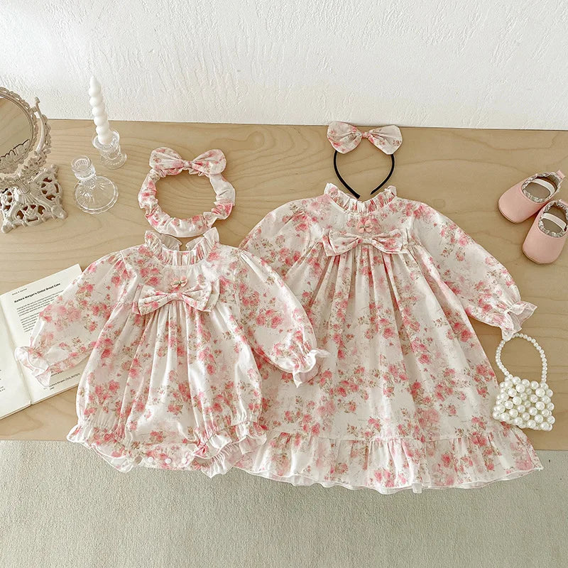 2025 Boutique Spring Cute Baby Clothes Girls Floral Print Dresses Newborn Girl Romper Birthday Party New Dress for Children Kids