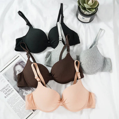 Women's Sexy Cotton Gathered Bra Deep V Underwire Ladied  Brassiere Push Up Lingerie Solid Bras Backless Intimate Underwear (Available)