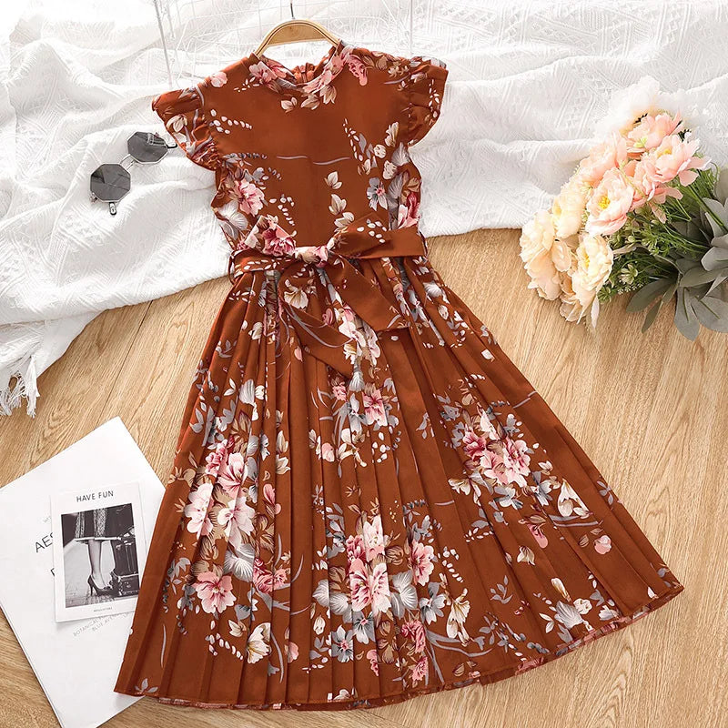 Girls Dress Summer 4-12 Years Flowers Sleeveless Fashion Elegant Little Princess Dress Birthday Dance Party Gifts Kids Clothes