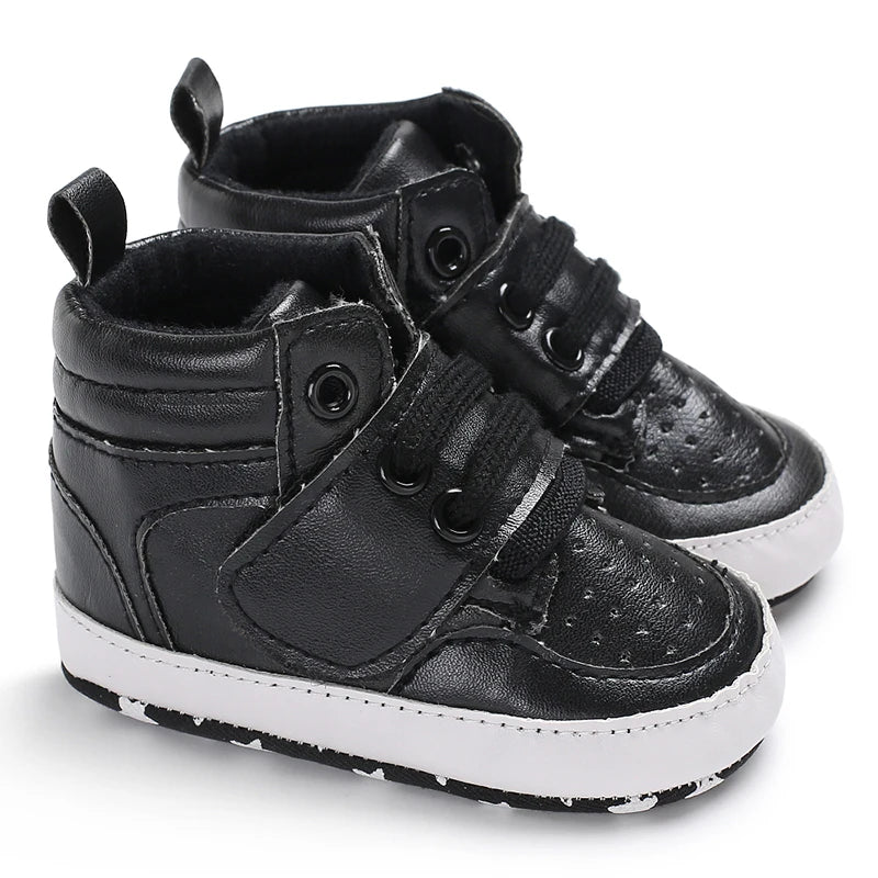 Newborn Baby Fashion Sneakers Shoes Boys Girls Solid Lace Up High Shoes Toddlers Breathable Non Slip First Walkers 0-18 Months