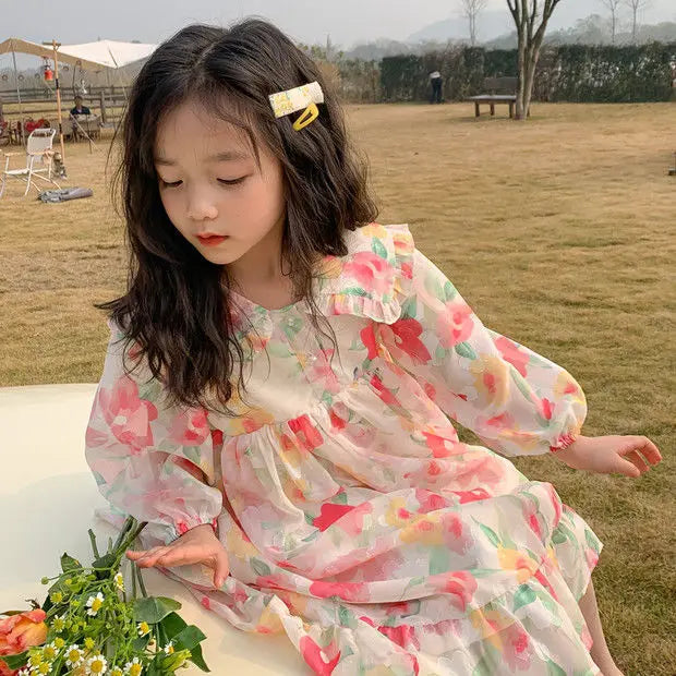 New Summer Kids Dresses for Girls Pure Color All-match Lace Girls  Short-sleeved Dress Baby Princess Dress Girls Clothes
