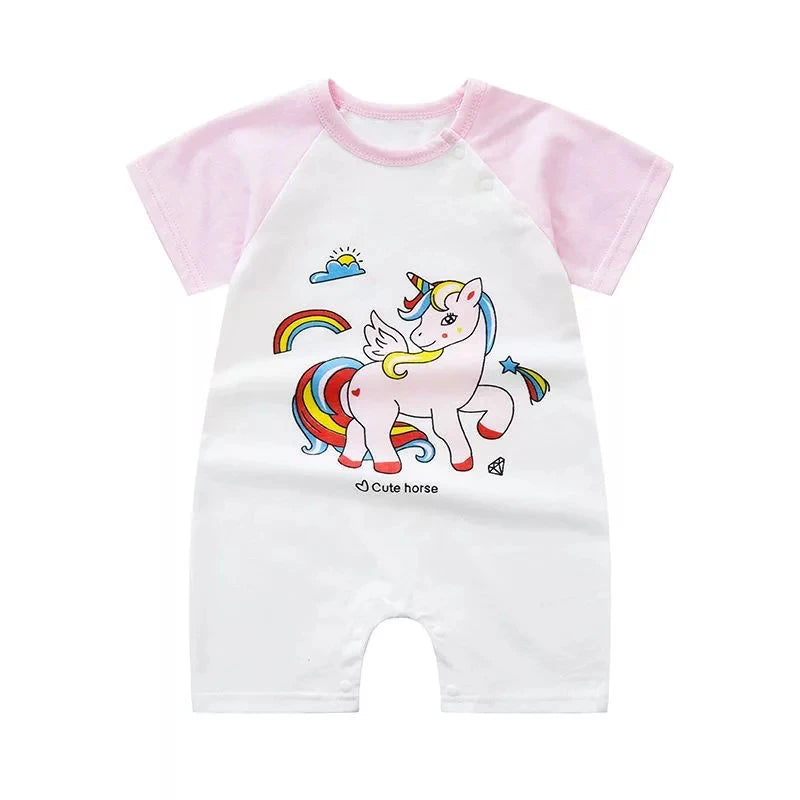 Newborn Baby Clothes Short Sleeve Romper Printed Cartoon Cute Baby Boys One-piece Clothes Toddler Jumpsuit Infantil Costume