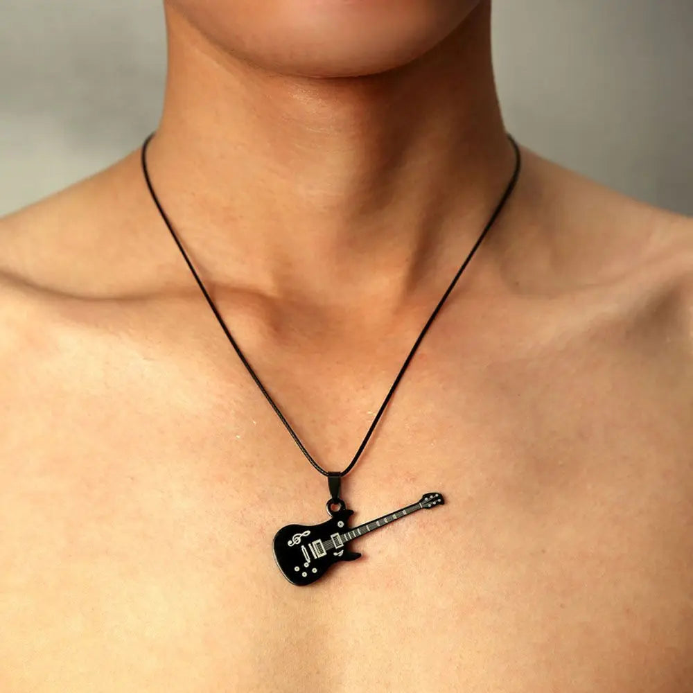 Stylish Gift For Men Pendant Guitar Leather Sweater chain Clavicle Chain Jewelry Fashion Accessories Necklaces