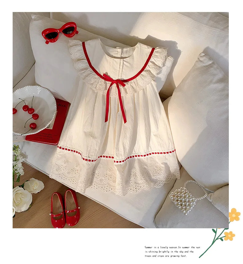 Summer Girl Dress New Fashion Versatile Summer Dress Exquisite Sweet Lace Girl Clothes Simple Ruffled Princess Skirt Ropa Niña
