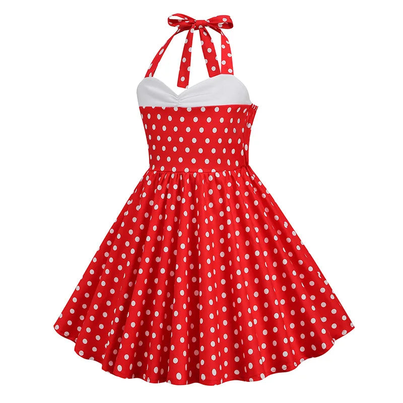 European and American girls' dressnew style halter polka dot retro children's dress, party carnival children's performance dress