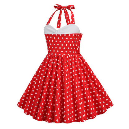 European and American girls' dressnew style halter polka dot retro children's dress, party carnival children's performance dress