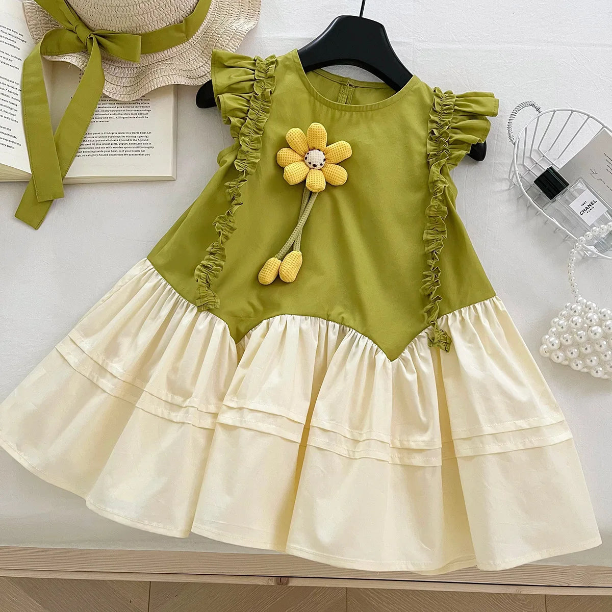 Girls Casual Dresses Bohemian Dimensional-Flower Patchwork Sundress Kids Dresses for Girls 2 To 7 Years Flower Girl Dresses