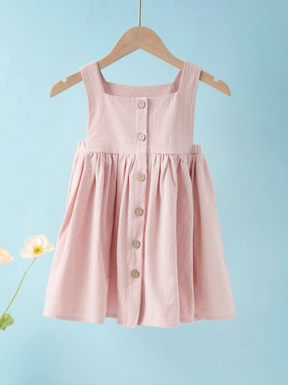 Summer Girls' Dress European and American New Solid Color Pleated Dress Sleeveless Cotton Children's Princess Dress