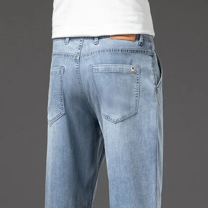 Men's Lyocell Soft Thin Jeans Light Color Straight Loose Casual Trousers Business Fashion Male Clothes Elasticity Denim Pants