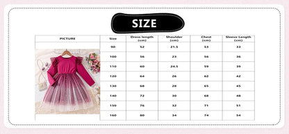 4-6-year-old girl's dress in spring and autumn is sweet and lovely, round neck and long sleeve stitching, star printing gauze he