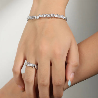 Fashion Adjustable Open Bangle Ring Wedding Jewelry Sets For Women Elegant Shiny AAA Cubic Zirconia Accessories Gift